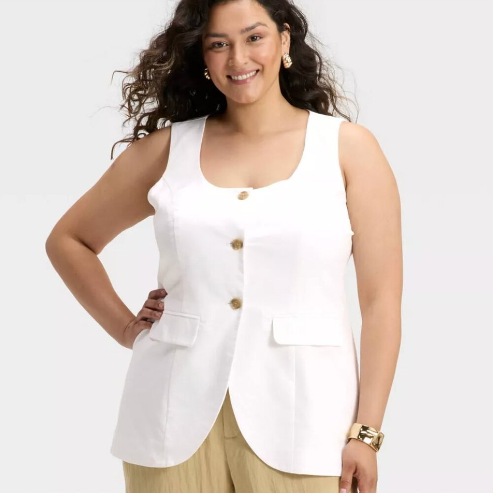 Women's Linen Blend Vest XXL